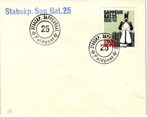 Schweiz Soldatenmarken, Sappeur.Bat.25 1939-1940 Stabskp. Sppeurbat.