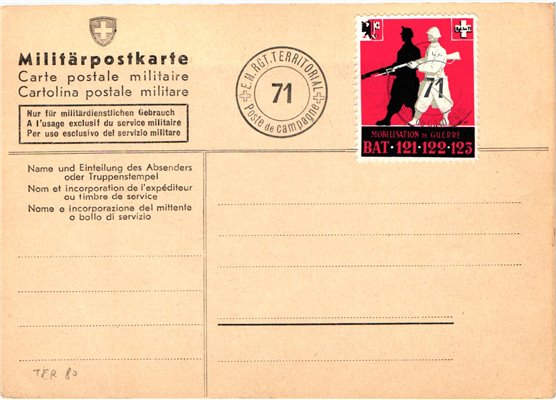 Schweiz Soldatenmarken, Mobilisation guerre Territorial, Militärpostkarte