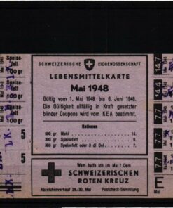 Schweiz Lebensmittelkarte 1948 Rote Kreuz, Speisefett, Mehl, Öl, Eidgenossenschaft