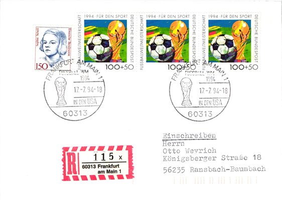 Deutschland, Sport, Mi. 1718 Reko Fussball WM 1994 USA Pokal Soccer