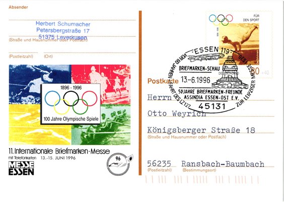 Deutschland, Sport, Mi. 1861 FDC 1996 100 Jahre Olympische Spiele, Zeppelin LZ127