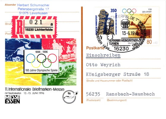 Deutschland, Sport, Mi. 1861 Reko 100 J. Olympische Spiele,Hermann Weingärtner Turnen