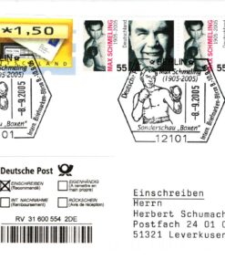 Deutschland, Sport, Mi. 2489 Reko FDC Max Schmeling Boxen Berlin Boxhandschuhe Sonderschau