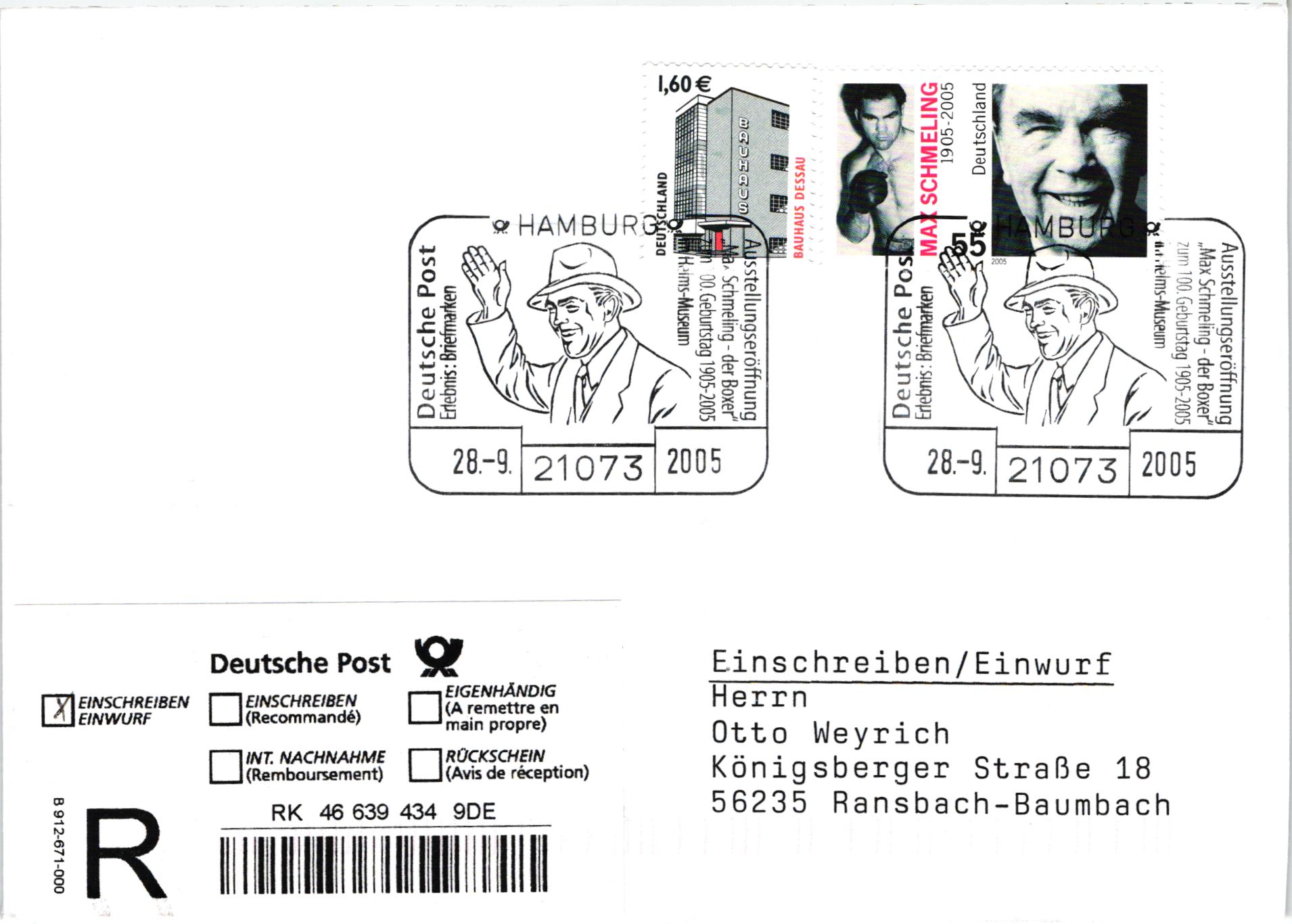Deutschland, Sport, Mi. 2489 Reko FDC Max Schmeling Boxen Hamburg Boxer Helms Museum