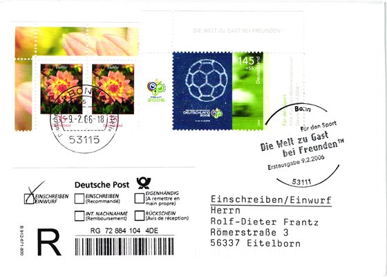 Deutschland, Sport, Mi. 2521 Reko 2006 FIFA Fußball WM Bonn Gast bei Freunden