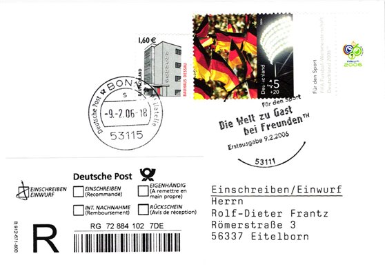 Deutschland, Sport, Mi. 2517 Reko 2006 FIFA Fußball WM Bonn Gast bei Freunden