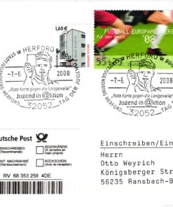 Deutschland, Sport, Mi. 2650 Reko 2008 Fußball EM 2008 Heford Rote Karte