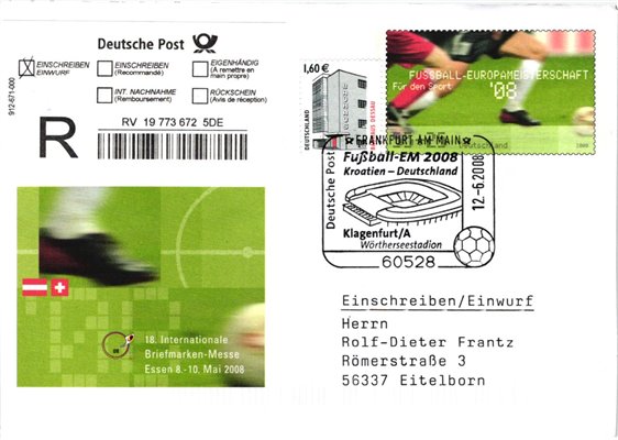 Deutschland, Sport, Mi. 2650 Reko 2008 Fußball EM 2008 Kroatien Klagenfurt