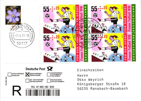 Deutschland, Sport, Mi. 2857 FDC 2011 Frauen Fußball WM Berlin Reko Woman Soccer