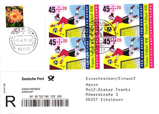 Deutschland, Sport, Mi. 2858 FDC 2011 Frauen Fußball WM Berlin Reko Woman Soccer