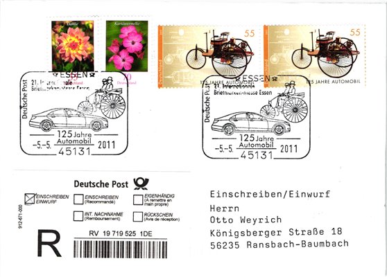 Deutschland, Sport, Mi. 2867 Reko FDC 2011 125 Jahre Automobil Essen