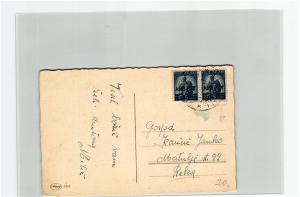 Trieste A AMG FTT, 1947 Cartolina viaggiata Democratica 2x5 Lire