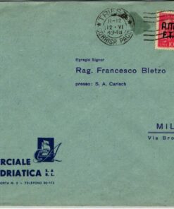 Trieste A AMG FTT, Busta Democratica 10 Lire viaggiata a Milano