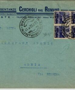 Trieste A AMG FTT, Busta 1950 Democartica 4x6 Lire viaggiata ADRIA