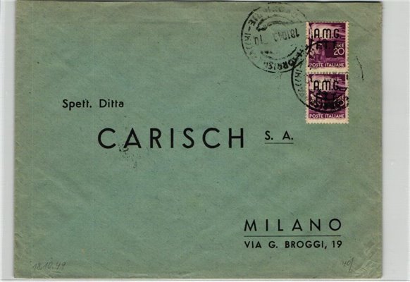 Trieste A AMG FTT, Busta Democartica 1949 viaggiata Milano