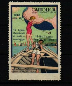 Poster stamp cinderella Vignette Cattolica 1928 Campionati canottaggio nuoto Tennis 