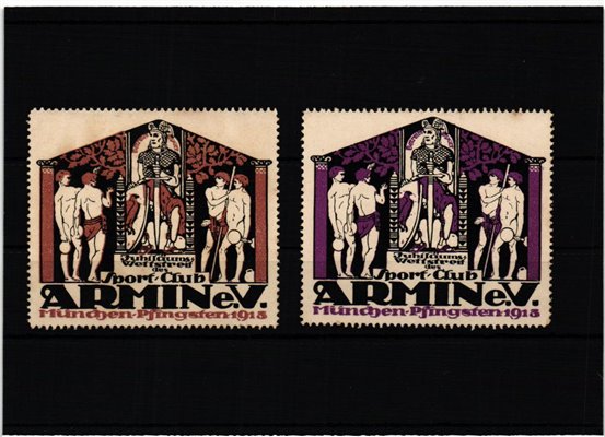 Poster stamp cinderella Vignette Sport Wettstreit Armin e.V. München Pfingsten 1913