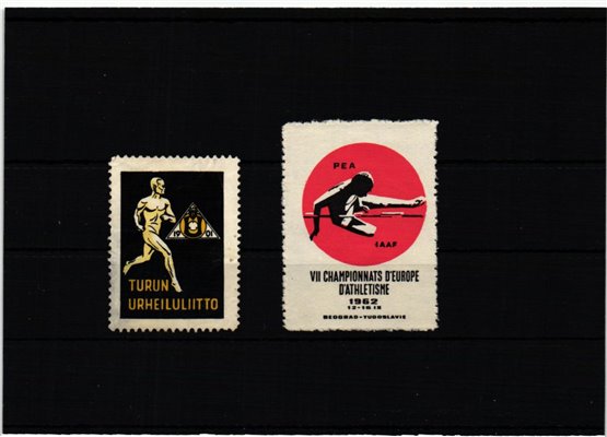 Poster stamp cinderella Vignette Turun Urheiluliitto IAAF Championnats D#Europe Athletisme 1962