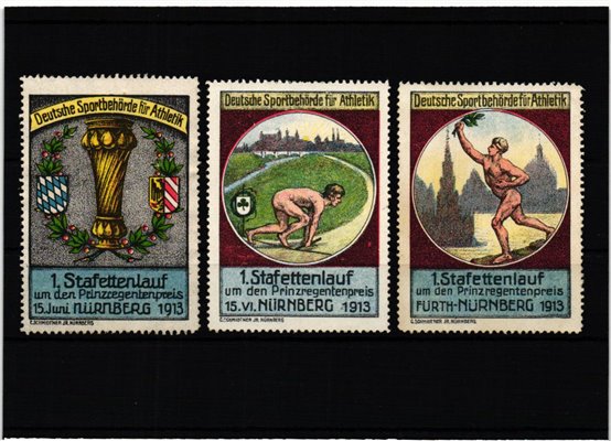 Poster stamp cinderella Vignette Sportbehörde Athletik Leichtathletik Stafettenlauf 1913 Nürnberg