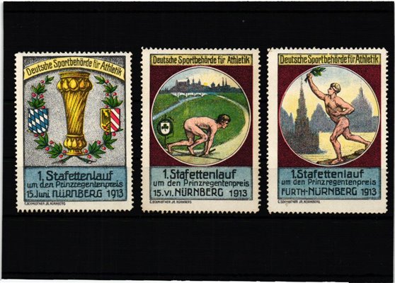 Poster stamp cinderella Vignette Sportbehörde Athletik Leichtathletik Stafettenlauf 1913 Nürnberg