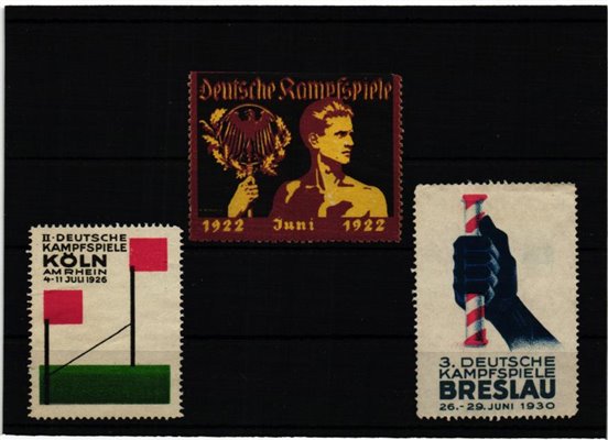 Poster stamp cinderella Vignette Kampfspiele Köln 1926, 1922, Breslau 1930