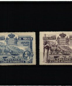 Poster stamp cinderella Vignette Courses Canots Automobiles Auto Schiffe Rennen Monaco 1907
