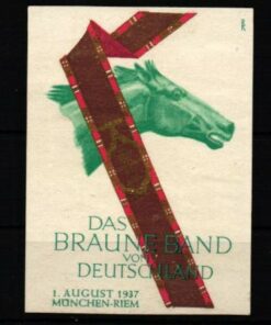 Poster stamp cinderella Vignette Pferde Sport Braune Band Deutschalnd München Riem 1937