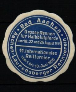 Poster stamp cinderella Vignette Bad Aachen Rennverein Reitpferde Reitturnier Reiten Pferde 1935