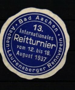 Poster stamp cinderella Vignette Bad Aachen Rennverein Reitpferde Reitturnier Reiten Pferde 1937