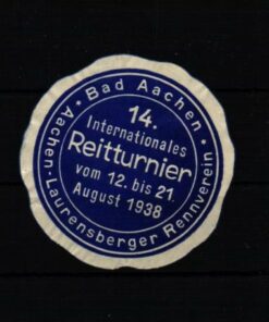 Poster stamp cinderella Vignette Bad Aachen Rennverein Reitpferde Reitturnier Reiten Pferde 1938