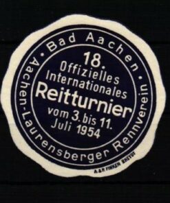 Poster stamp cinderella Vignette Bad Aachen Rennverein Reitpferde Reitturnier Reiten Pferde 1954