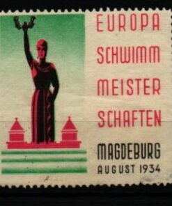 Poster stamp cinderella Vignette Schwimmen Europa Schwimmmeisterschaften Magdeburg 1934 Swimming
