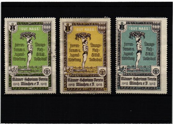 Poster stamp cinderella Vignette Männer Schwimm Verein München Volksbad Gut Nass Swimming