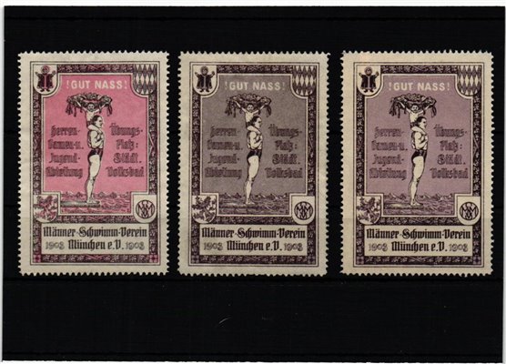 Poster stamp cinderella Vignette Männer Schwimm Verein München Volksbad Gut Nass Swimming