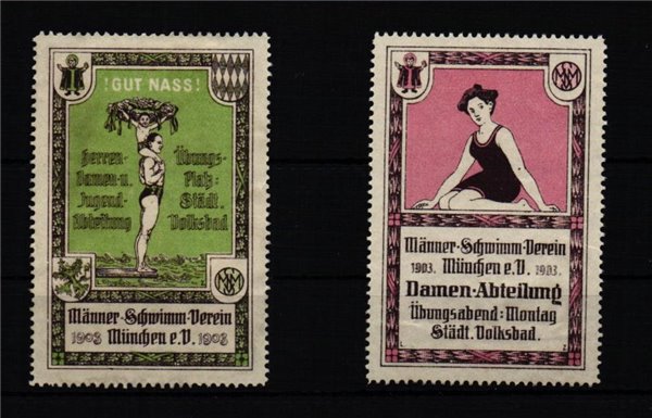 Poster stamp cinderella Vignette Männer Swimming Verein München Volksbad Damen
