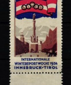 Poster stamp cinderella Vignette Wintersportwoche 1934 Innsbruck Tirol Austria Winter Sport