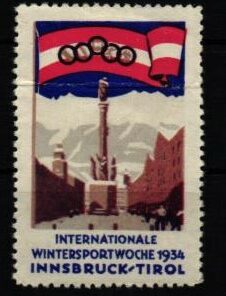 Poster stamp cinderella Vignette Wintersportwoche 1934 Innsbruck Tirol Austria Wintersport