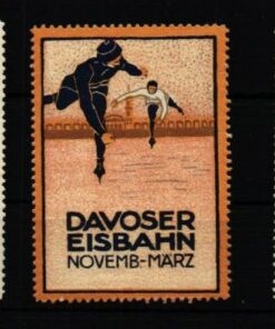 Poster stamp cinderella Vignette Davos Ski, Eisbahn Schlittelbahn Rodeln Eislaufen