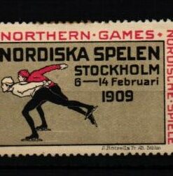 Poster stamp cinderella Vignette Nordiska Spelen Stockholm 1909 Northern Games, Eislaufen Ice Skating