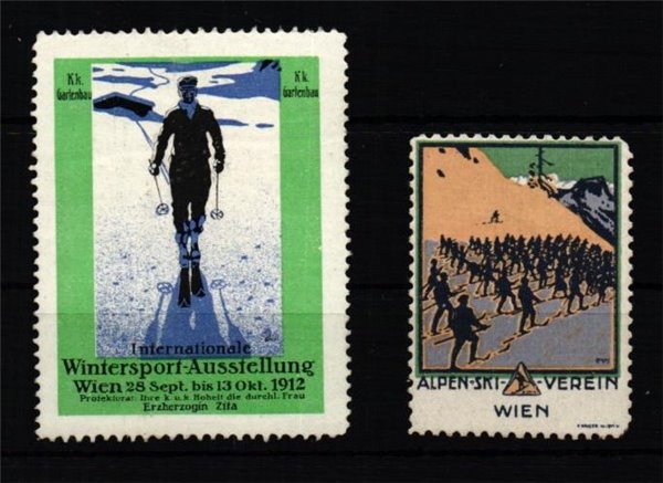 Poster stamp cinderella Vignette Wintersport Ausstellung Wien 1912, Alpen Ski Verein Wien 