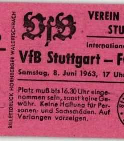 Ticket VfB Stuttgart FC Santos Brasilien 1963 Pele Neckar Stadion Soccer Eintrittskarte Fußball