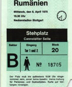 Ticket Deutschland Rumänien 1970 Freundschaftsspiel Soccer Eintrittskarte Stuttgart Neckarstadion DFB
