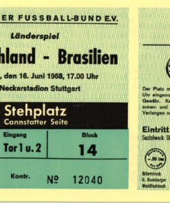 Ticket Deutschland Brasilien 1968 Freundschaftsspiel Soccer Eintrittskarte Beckenbauer Müller