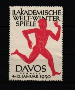 Poster stamp cinderella Vignette Akademische Welt Winterspiele Davos 1930 Schweiz