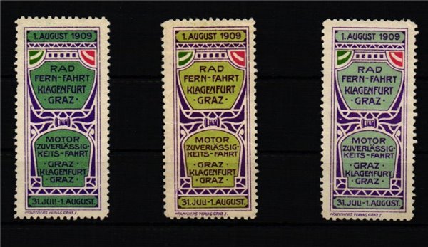 Poster stamp cinderella Vignette Rad Fern Fahrt Graz 1909 Radsport Bicycle