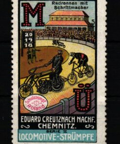 Poster stamp cinderella Vignette Sport Radrennen mit Schrittmacher Chemnitz Locomotive Strümpfe