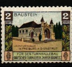 Poster stamp cinderella Vignette Sport Turnhallenbau Turnverein Jahn Budweis