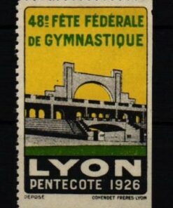 Poster stamp cinderella Vignette Sport Gymnstique Fete Federale Lyon 1926