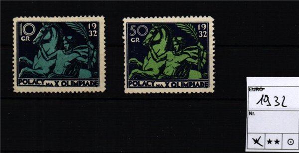 Poster stamp cinderella Vignette Sport Reklamemarke Olympic Olimpici Los Angeles 1932 Polacy Olympique