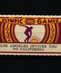 Poster stamp cinderella Vignette Sport Reklamemarke Olympic Olimpici Los Angeles invites California 1932 Olympique